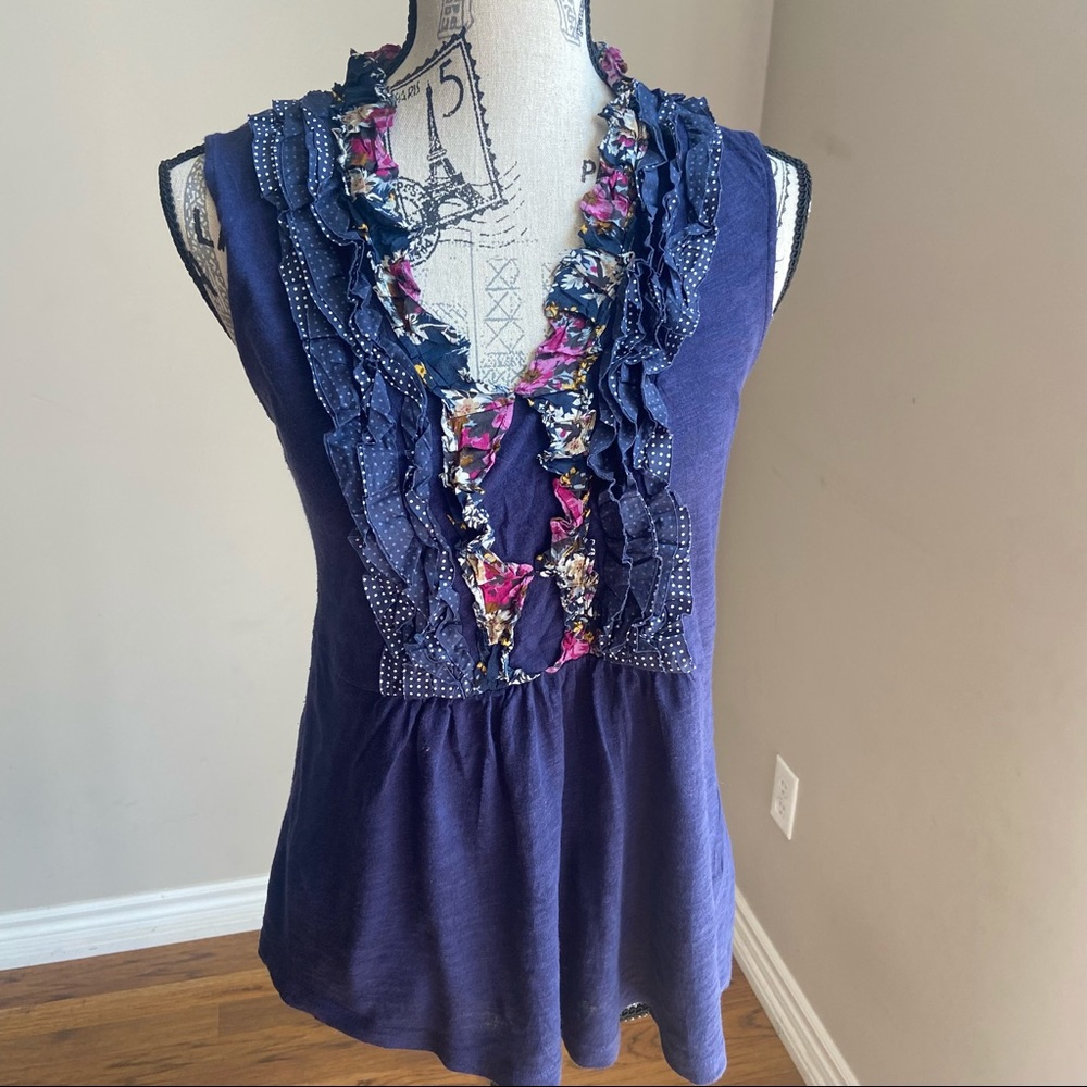 Anthro Deletta Ruffled Lyra slub sleeveless - Picture 3 of 9